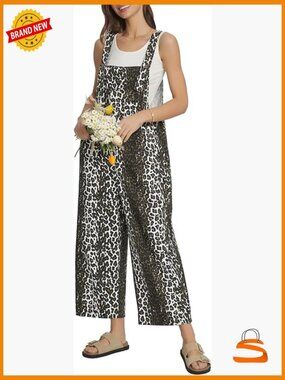 Women's Denim Bib Overalls Loose Fit Wide Leg Jumpsuit Casual Baggy Jean